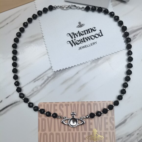 Vivienne Westwood One Row Black Pearl Silver Bas Relief Choker - Picture 3 of 10